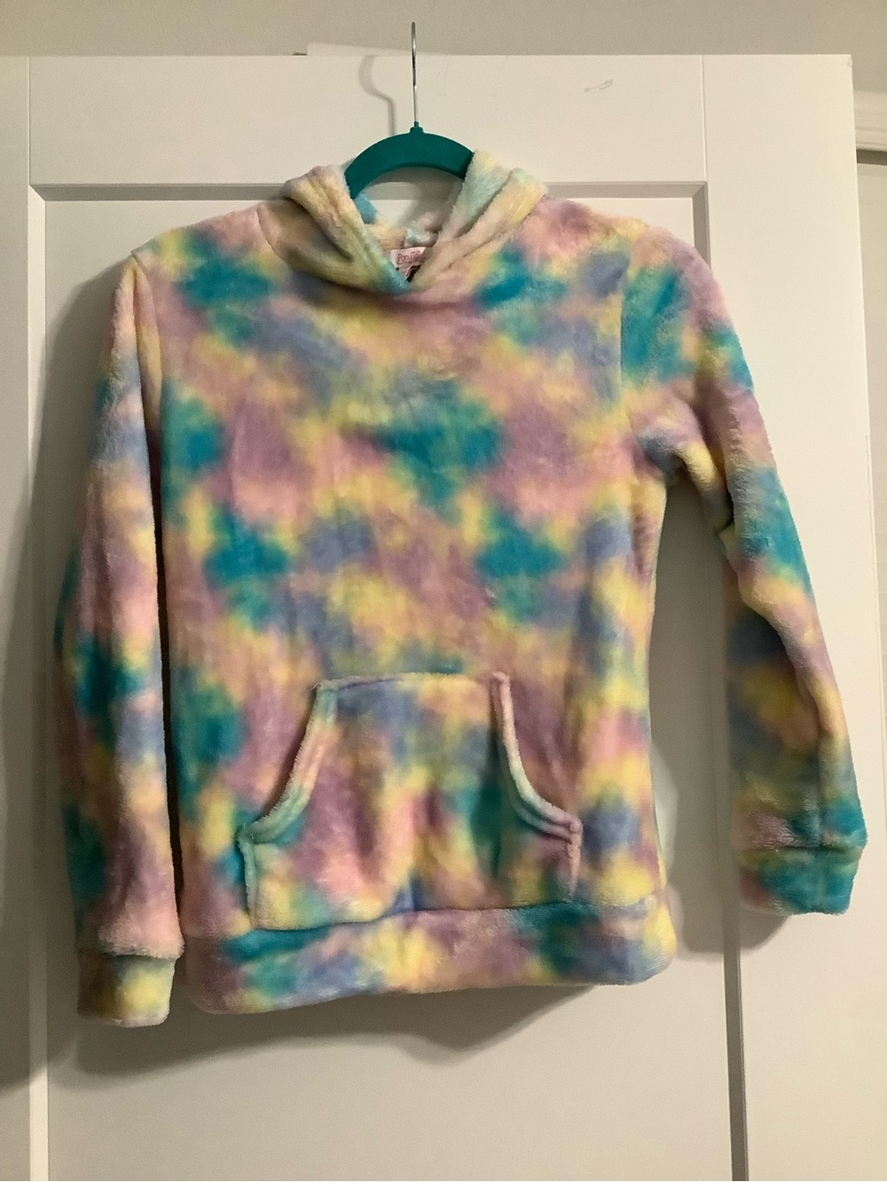Girls Plush Tie-Dye Hooded Sweatshirt - Pastel Multi